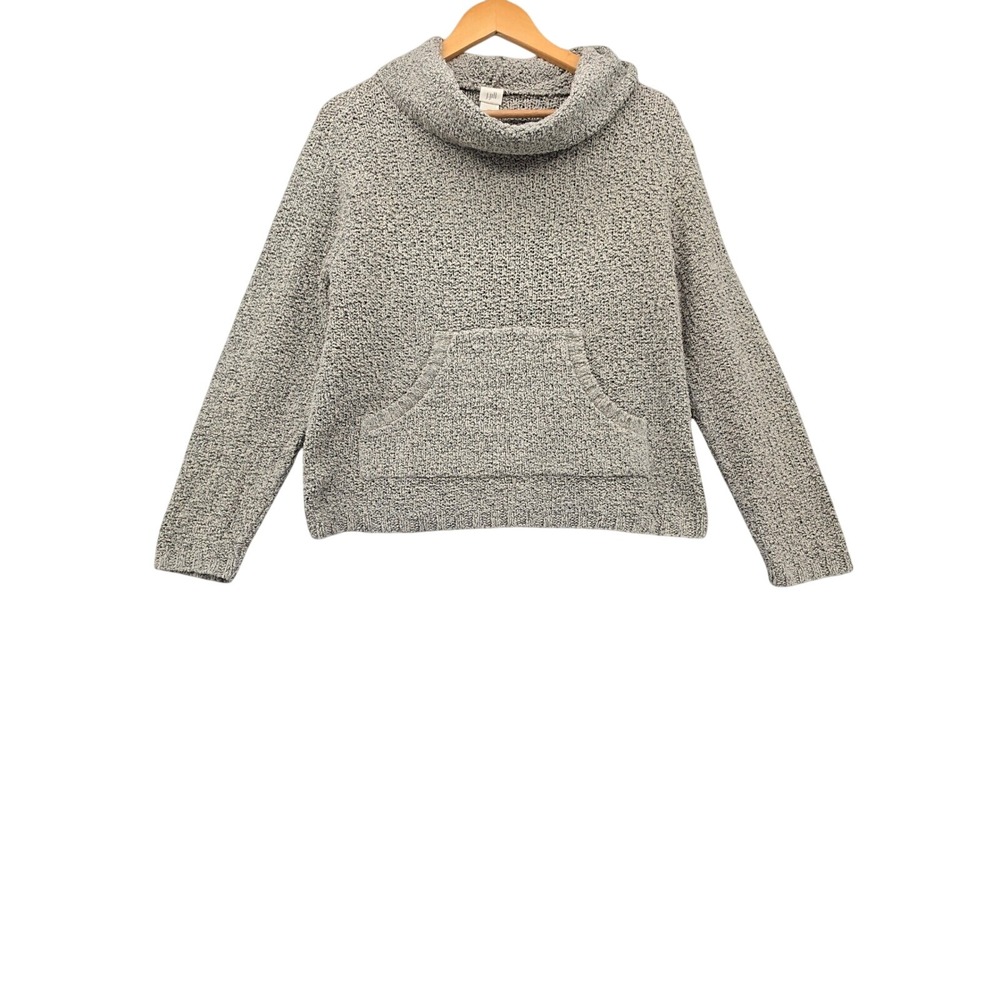 J. Jill Cowl Neck Green Gray Marled  Popcorn Knit Sweater Kangaroo Pocket XS
